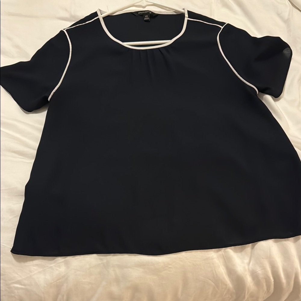 Banana Republic navy and White Boxy Short Sleeve Blouse